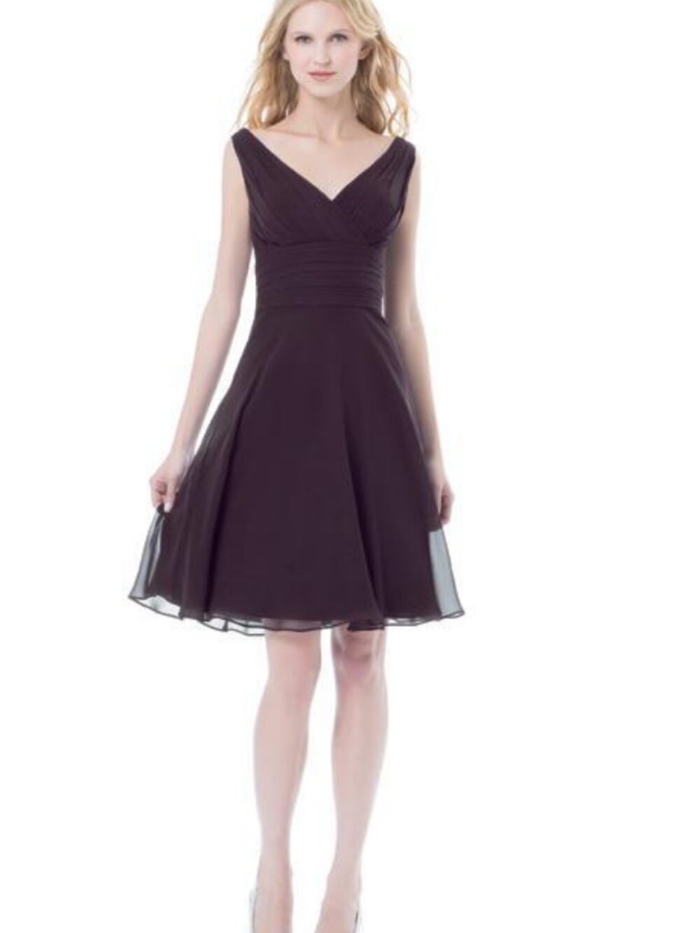 Bill Levkoff 397 Bridesmaid Dress Plum Purple Sleeveless V-Neck Chiffon Short 10